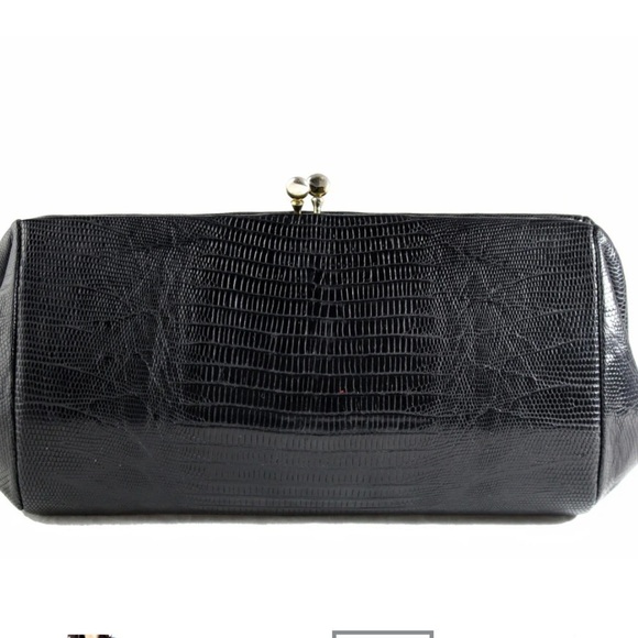 ESCORT vintage black lizard skin  kiss luck clutch purse - Picture 4 of 10
